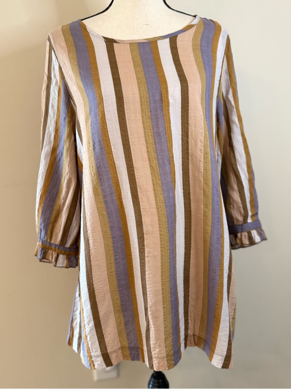 Emery Rose neutral striped tunic top mini dress SZ LG